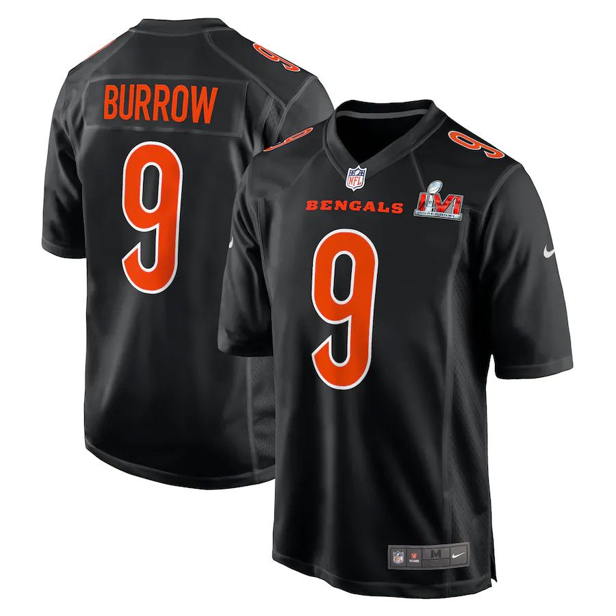 Men Cincinnati Bengals #9 Joe Burrow Nike Black Super Bowl LVI Bound Game Fashion NFL Jersey